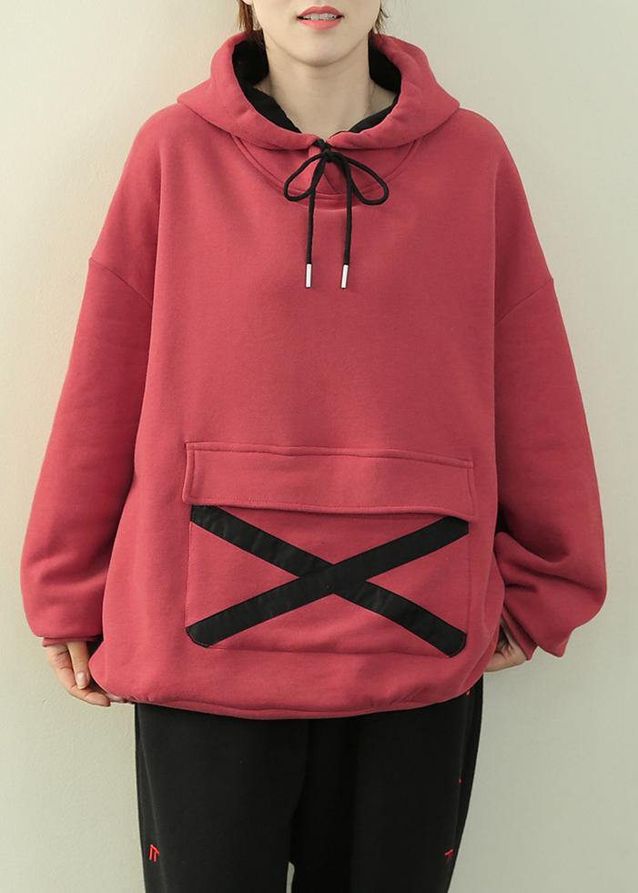 Hooded Drawstring Clothes Pink Tunic Shirt