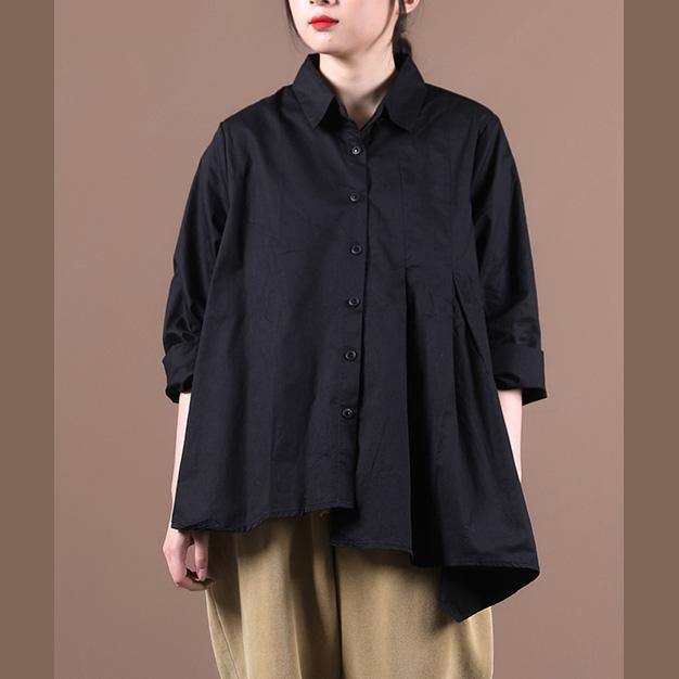 Chic lapel large hem fall shirts women Work Outfits black tops