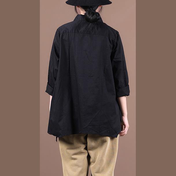 Chic lapel large hem fall shirts women Work Outfits black tops