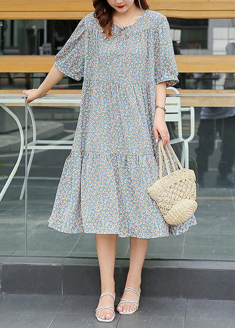 Light Blue Cotton Wardrobes Ruffles Hem Dresses Summer Dresses