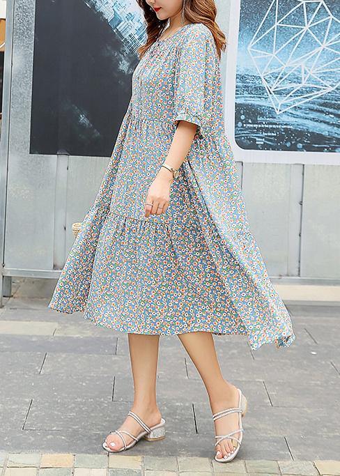 Light Blue Cotton Wardrobes Ruffles Hem Dresses Summer Dresses