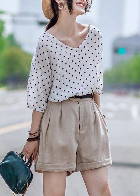 Linen Blouse Linen Dot V-neck Blouse