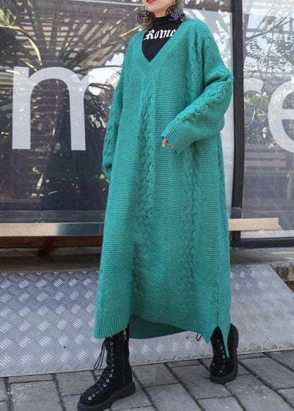 Low High Design Sweater V Neck Weather Quotes Blue Big Knit Dresses
