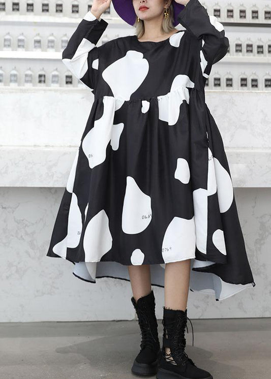 Low High Design Cotton High Waist Tunics Sleeve Black Cotton Robes Dresses