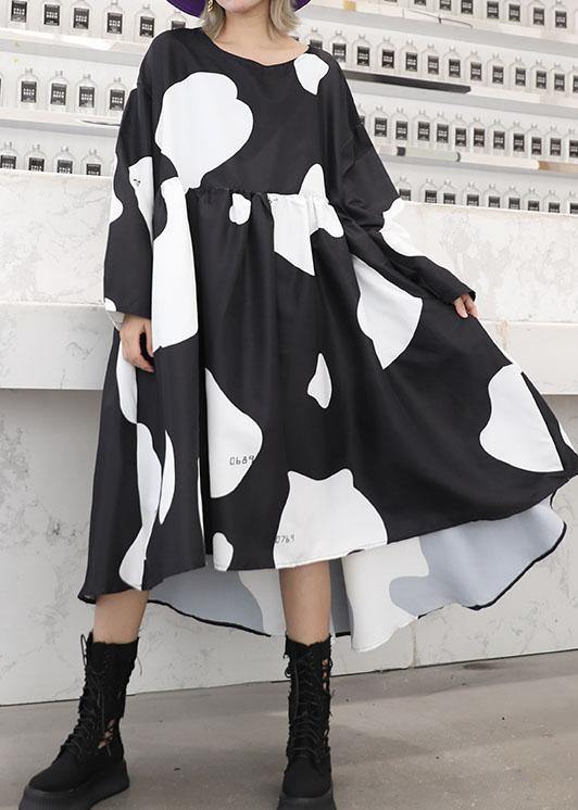 Low High Design Cotton High Waist Tunics Sleeve Black Cotton Robes Dresses