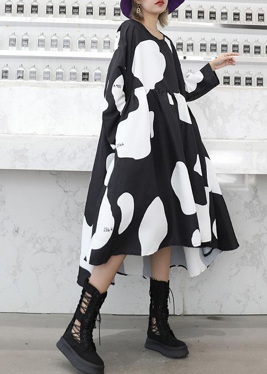 Low High Design Cotton High Waist Tunics Sleeve Black Cotton Robes Dresses