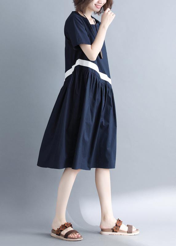 Navy Cotton Clothes for Patchwork Loose Summer Dress