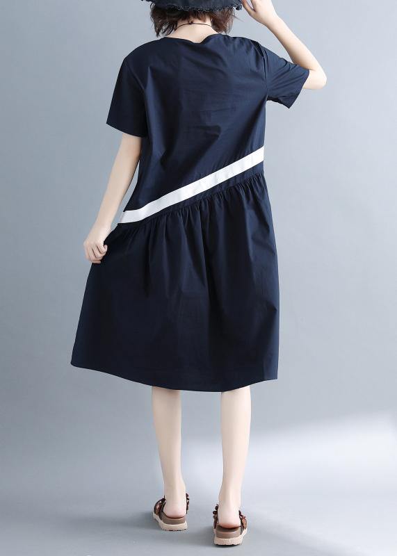 Navy Cotton Clothes for Patchwork Loose Summer Dress