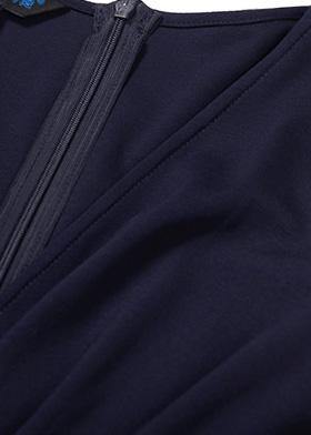 Navy Cotton Quilting Dresses Side Open Art V Neck Dress