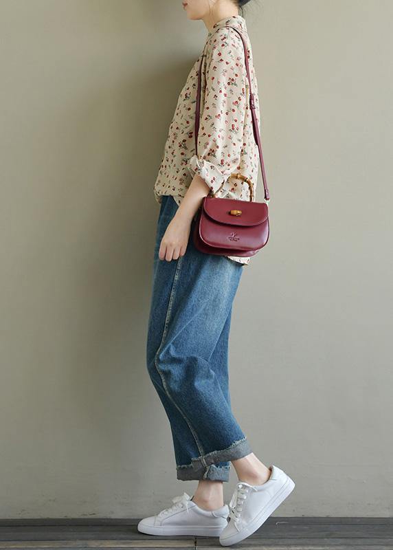 Chic nude print chiffon clothes lapel long sleeve summer top