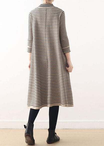 Nude Striped Sweater Outfits Diy High Neck Daily Sweater Dress