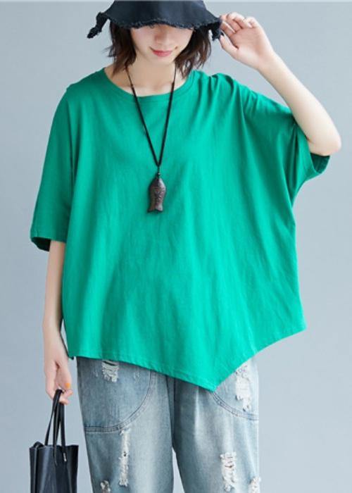 O Neck Asymmetric Cotton Tunic Top Shape Green Top
