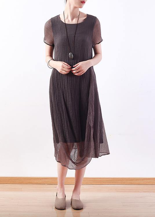 O Neck Asymmetric Silk Linen Clothes for Korea Work Outfits Gray Maxi Dresses Summer