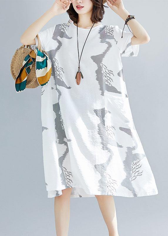 O Neck Cotton Quilting Clothes Outfits White Prints a Line Dress Summer