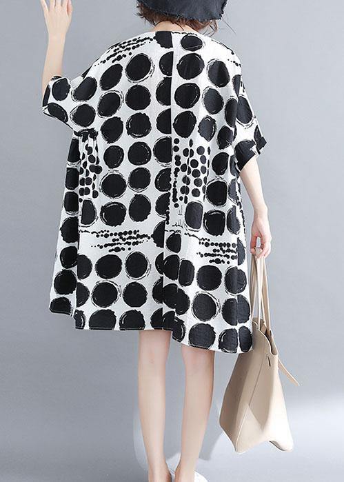 O Neck Linen Quilting Dresses Tunic Tops Black Plaid Dresses Summer