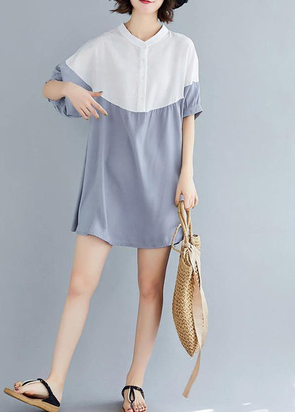 O Neck Patchwork Chiffon Dresses Indian Ideas Gray Blue Dress Summer