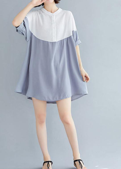 O Neck Patchwork Chiffon Dresses Indian Ideas Gray Blue Dress Summer