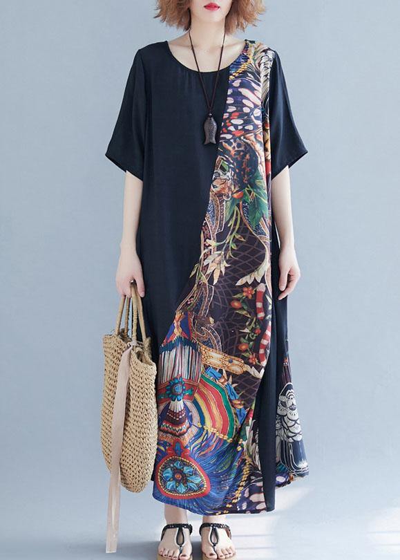 O Neck Patchwork Cotton Summer Dresses Photography Black Robe Dress