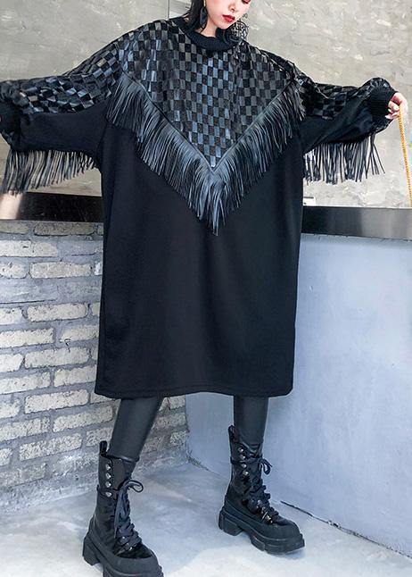 O Neck Patchwork Tassel Fall Dresses Pattern Black Long Dresses