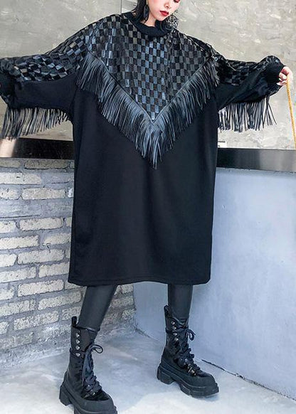 O Neck Patchwork Tassel Fall Dresses Pattern Black Long Dresses