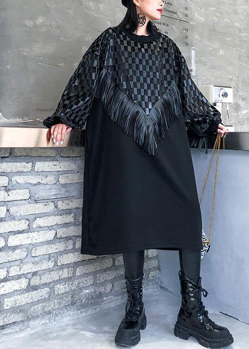 O Neck Patchwork Tassel Fall Dresses Pattern Black Long Dresses