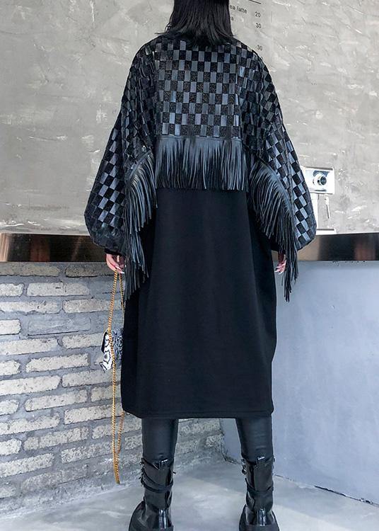 O Neck Patchwork Tassel Fall Dresses Pattern Black Long Dresses