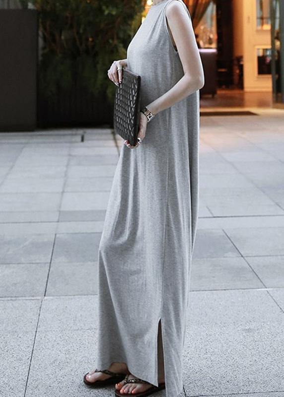 O Neck Sleeveless Cotton Quilting Dresses Runway Gray Cotton Robes Dresses