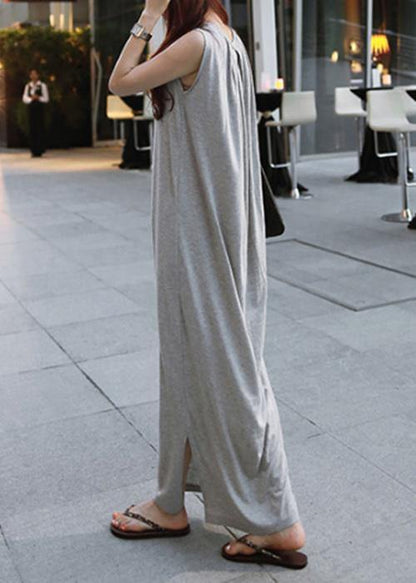 O Neck Sleeveless Cotton Quilting Dresses Runway Gray Cotton Robes Dresses
