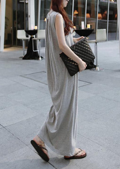 O Neck Sleeveless Cotton Quilting Dresses Runway Gray Cotton Robes Dresses