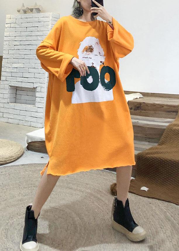 Orange Cotton Tunics Prints Cotton Fall Dresses