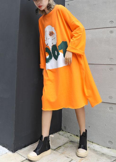 Orange Cotton Tunics Prints Cotton Fall Dresses
