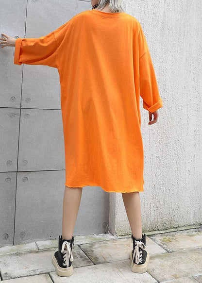 Orange Cotton Tunics Prints Cotton Fall Dresses
