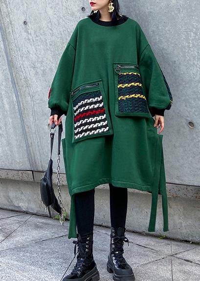 Patchwork Cotton Side Open Tunic Top Tunic Tops Green Dress