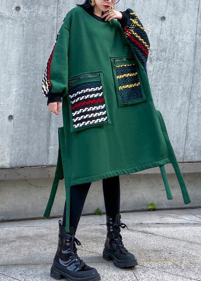 Patchwork Cotton Side Open Tunic Top Tunic Tops Green Dress