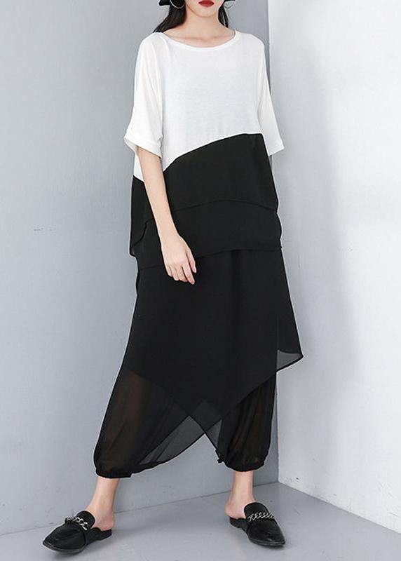 Pattern Organic White Cotton Chiffon Spliced Irregular Blouse