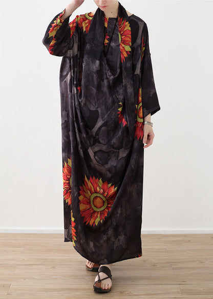 Prints Linen Clothes for Photography Asymmetric Neck Maxi Summer Dresses