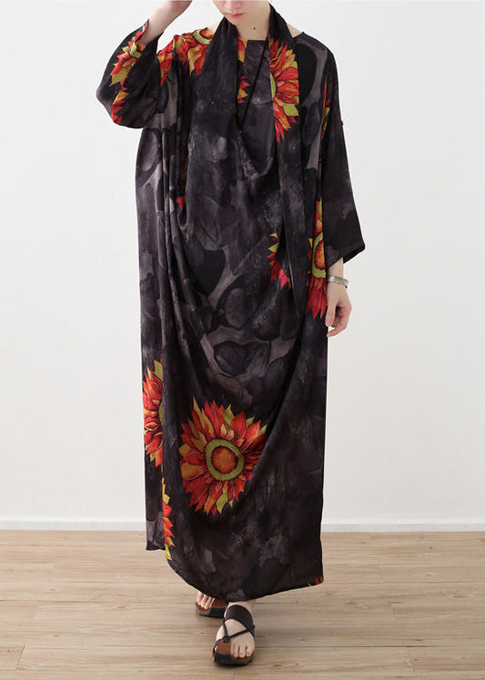 Prints Linen Clothes for Photography Asymmetric Neck Maxi Summer Dresses