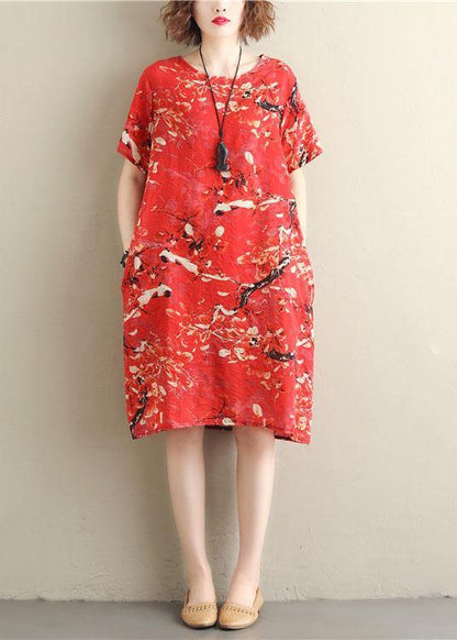 Prints Red Chiffon Clothes Short Sleeve Dresses Summer Dresses