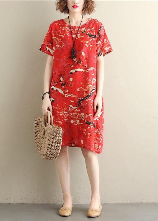 Prints Red Chiffon Clothes Short Sleeve Dresses Summer Dresses