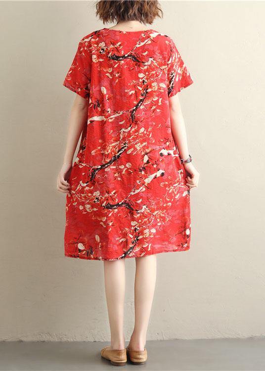 Prints Red Chiffon Clothes Short Sleeve Dresses Summer Dresses