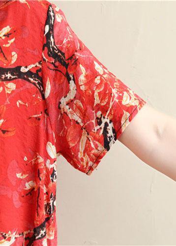 Prints Red Chiffon Clothes Short Sleeve Dresses Summer Dresses