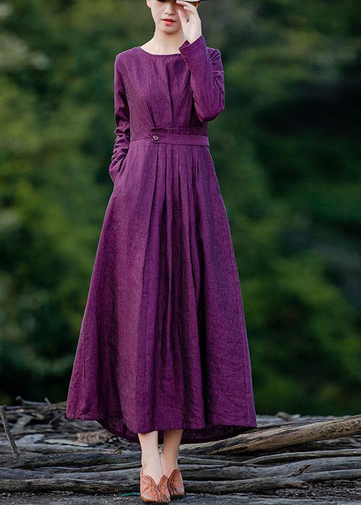 Purple Clothes for O Neck Cinched Maxi Spring Dresses