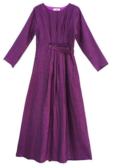 Purple Clothes for O Neck Cinched Maxi Spring Dresses