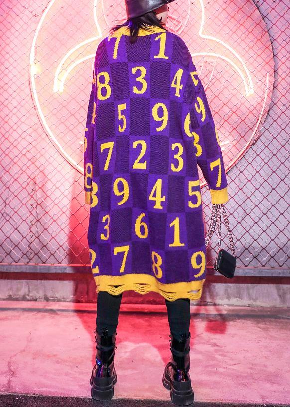Purple Print Sweater Wardrobes Design O Neck Hole Funny Sweater Dress