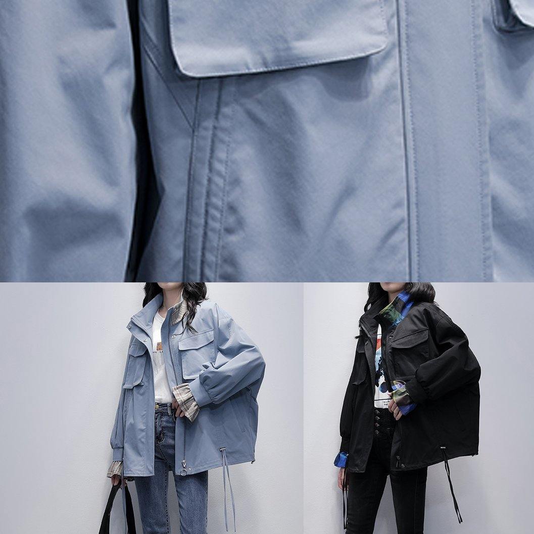 Stand Collar Flare Sleeve Clothes Blue Baggy Coats