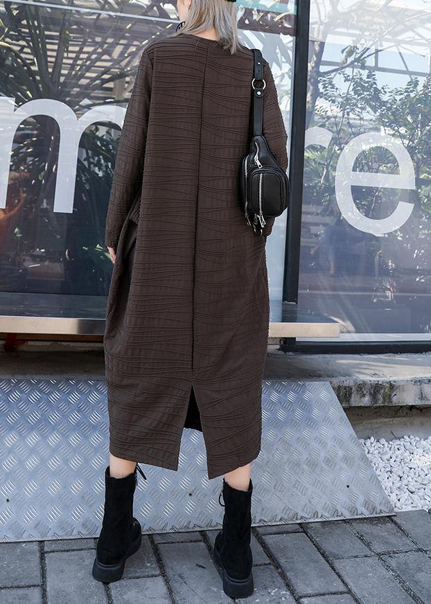 V Neck Patchwork Cotton Clothes Sleeve Chocolate Dresses