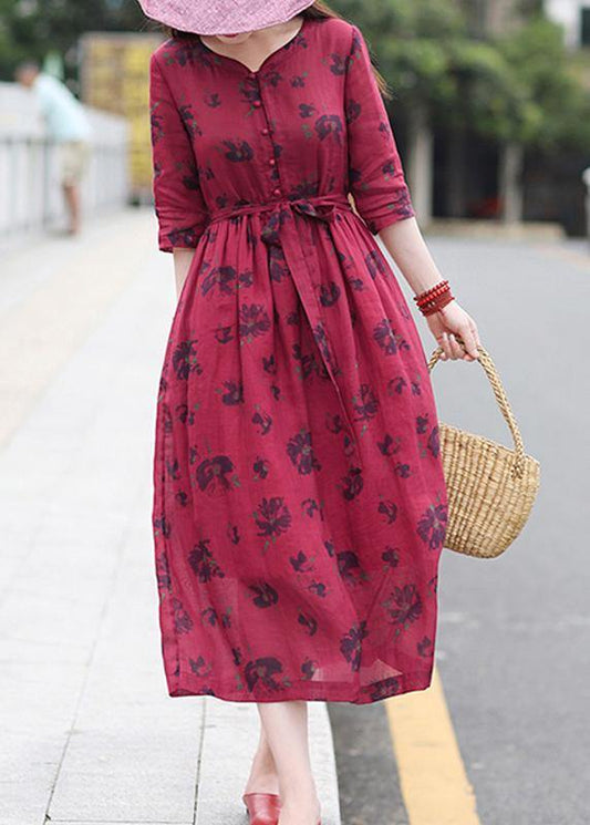 V Neck Patchwork Spring Dresses Design Red Print Dresses