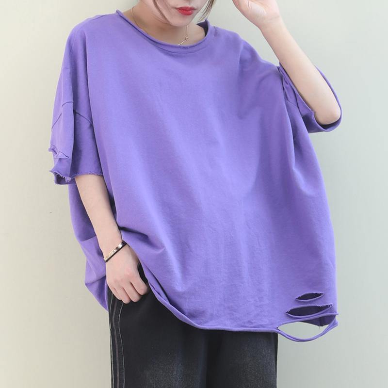 White Cotton Crane Tops O Neck Hole Oversized Shirt