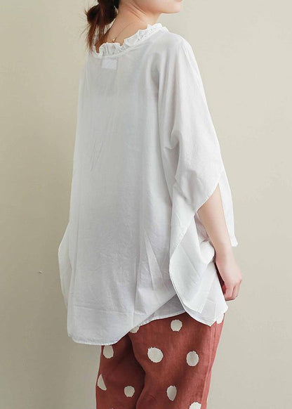 White Cotton Top Silhouette Ruffled Knee Summer Top