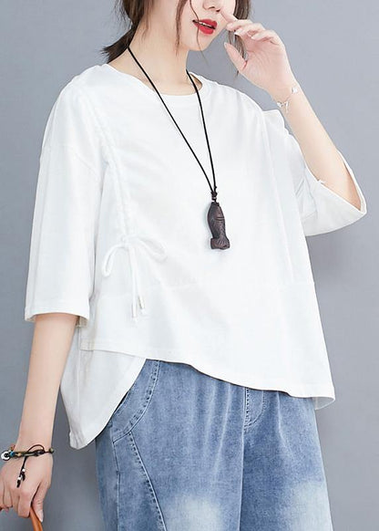 White O Neck Cotton Tunic Top Off the Shoulder Daily Summer Shirt